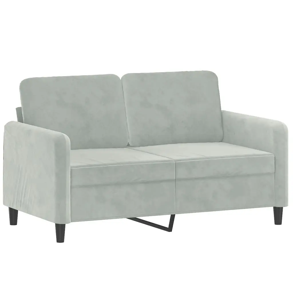 2-Seater Sofa Light Grey Velvet Modern Couch with Throw Pillows
