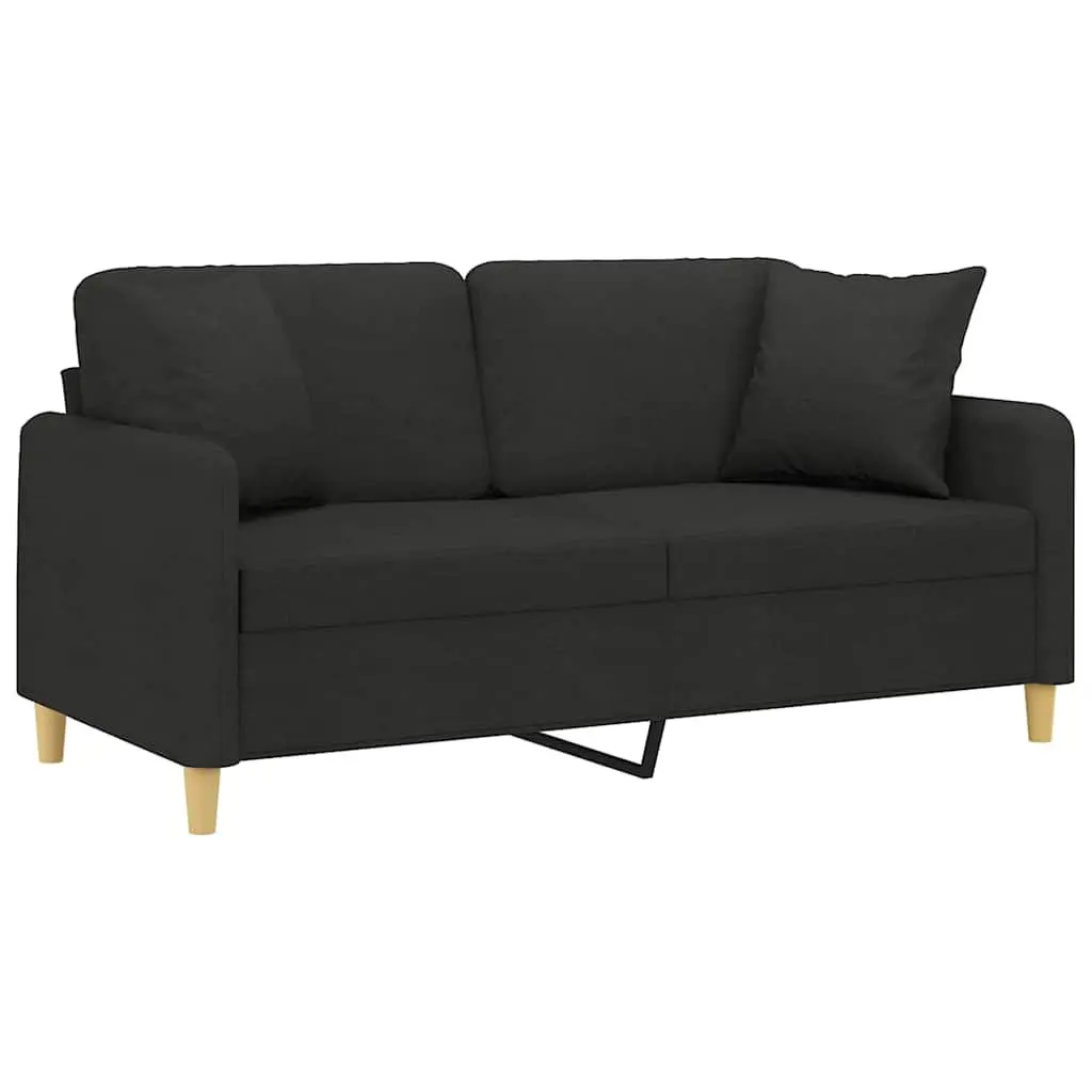 2-Seater Sofa Black Fabric 140cm Modern Lounge Couch with Throw Pillows