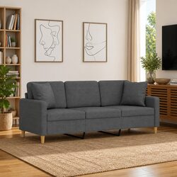 3-Seater Sofa Dark Grey 180cm Modern Lounge with Throw Pillows Fabric Couch