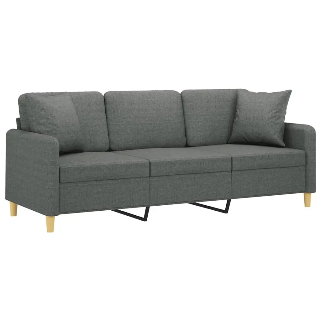 3-Seater Sofa Dark Grey 180cm Modern Lounge Fabric Couch with Throw Pillows