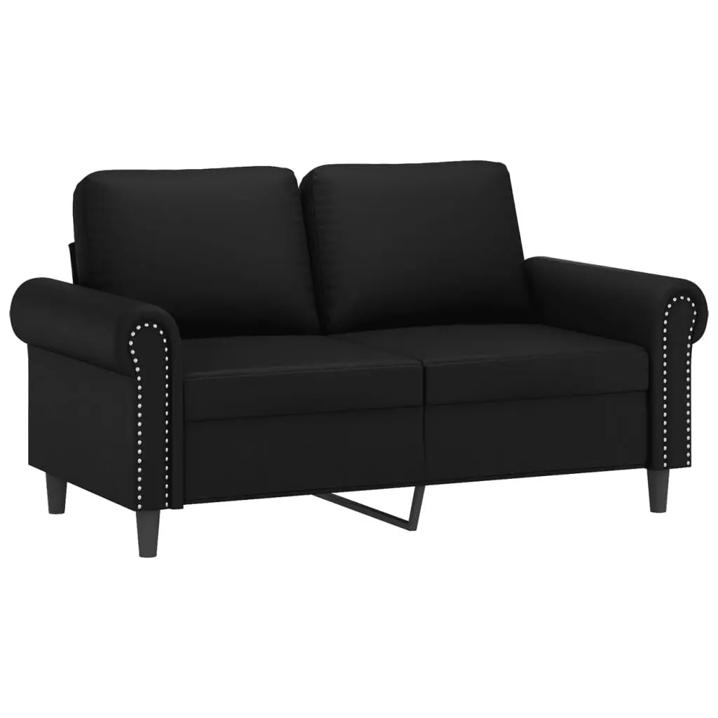 2-Seater Sofa Black Faux Leather 120cm Modern Lounge with Throw Pillows