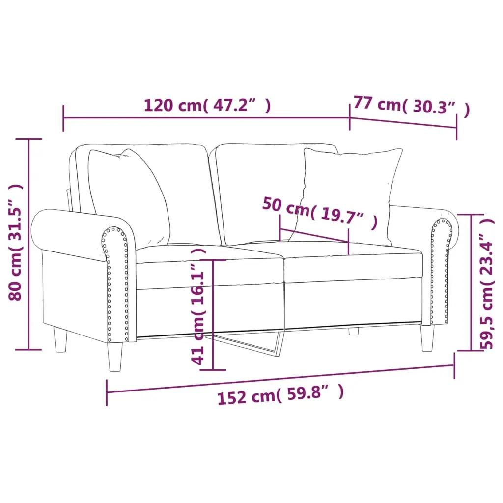 2-Seater Sofa Black Faux Leather 120cm Modern Lounge with Throw Pillows