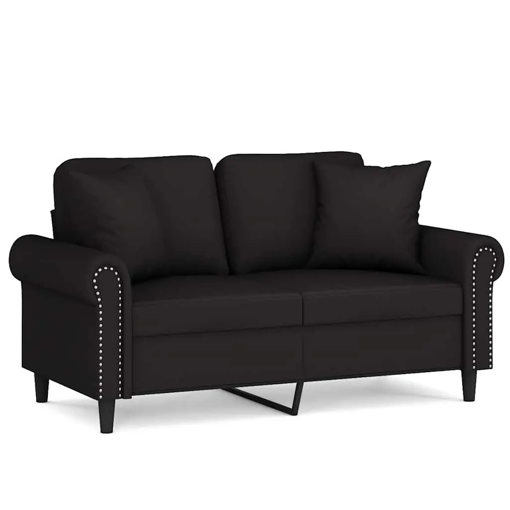 2-Seater Sofa Black Velvet 120cm Modern Lounge Couch with Throw Pillows