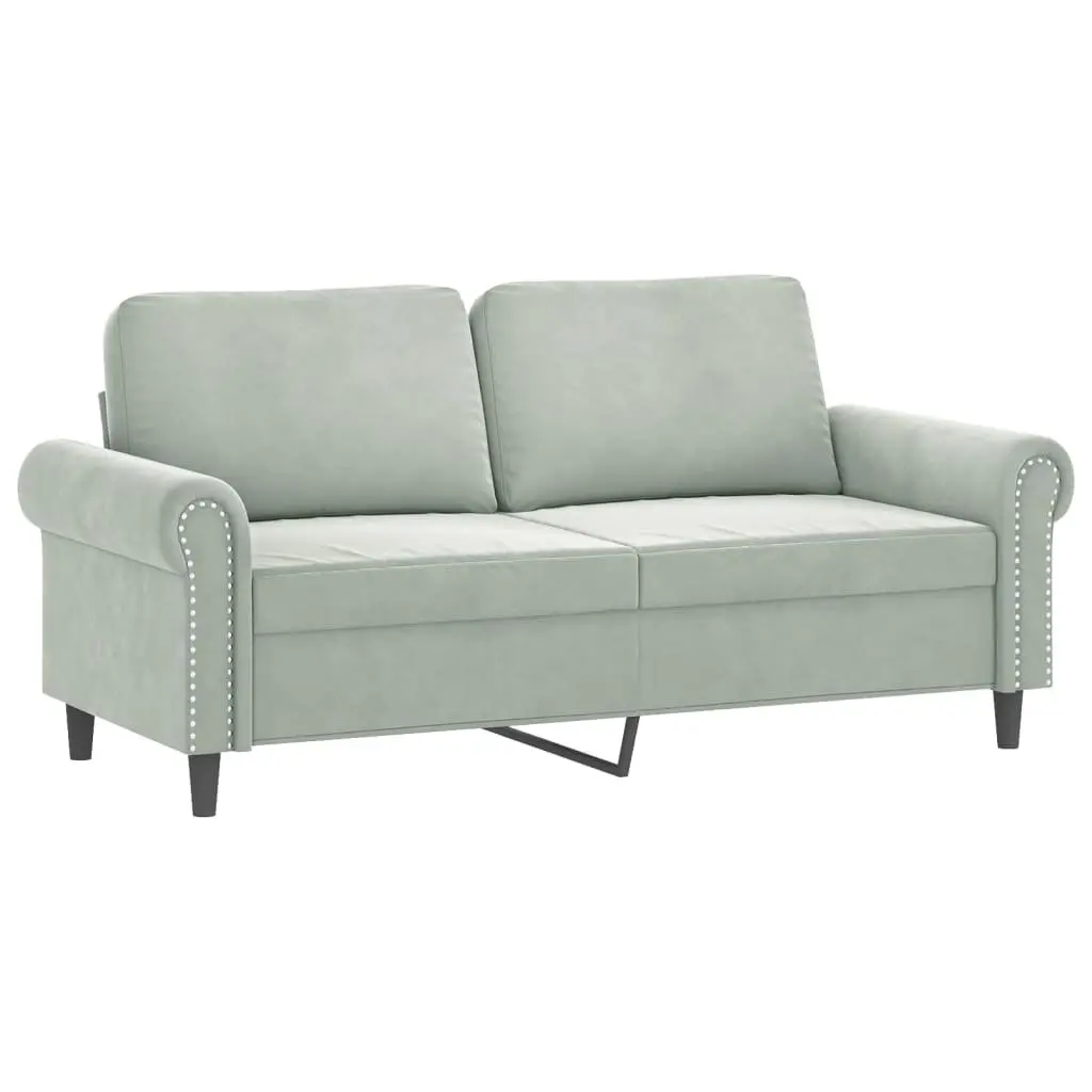 2-Seater Sofa Grey Velvet Modern Living Room Furniture with Throw Pillows 140cm