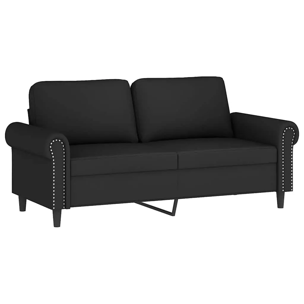 2-Seater Sofa Black 140cm Modern Velvet Couch with Throw Pillows