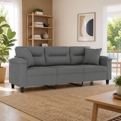 3-Seater Sofa Grey Lounge with Throw Pillows Modern Living Room Couch 180cm