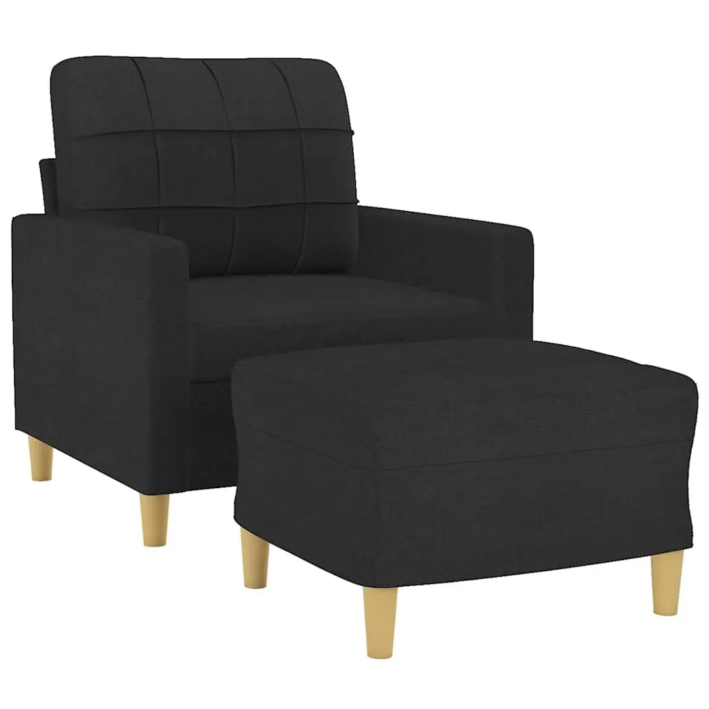 Black Fabric Sofa Chair with Footstool Compact Size Durable Padded Seat
