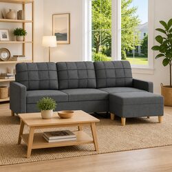 Grey 3-Seater Sofa with Footstool - Compact & Stylish