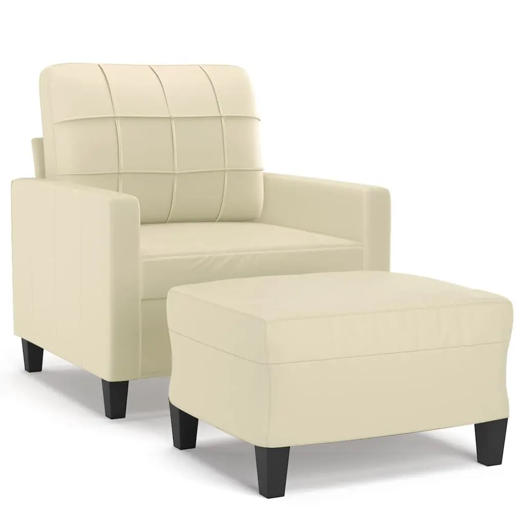Sofa Chair with Footstool Cream Faux Leather Armchair Lounge Seat Relaxing