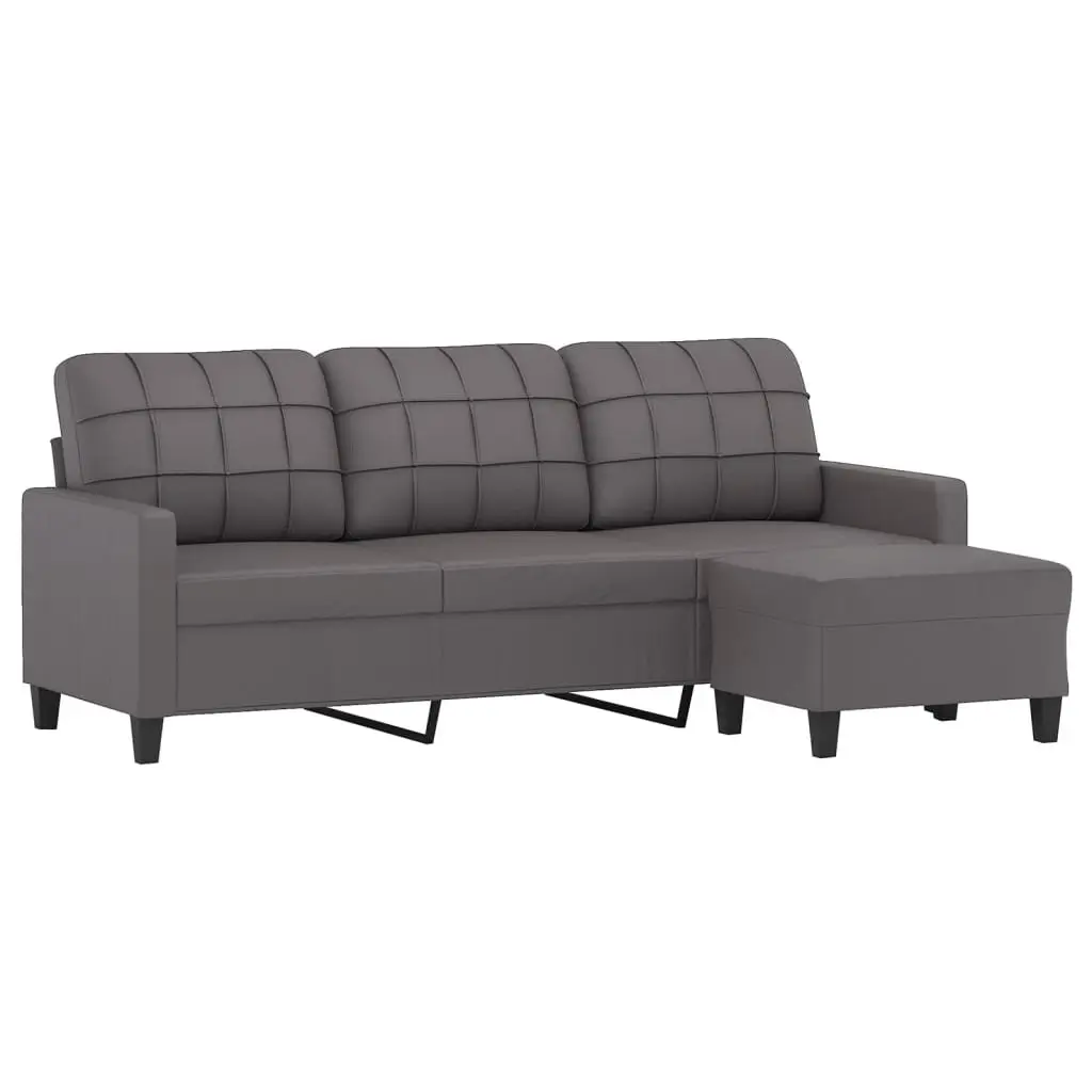 3-Seater Sofa Grey 180 cm Faux Leather Lounge Couch with Footstool