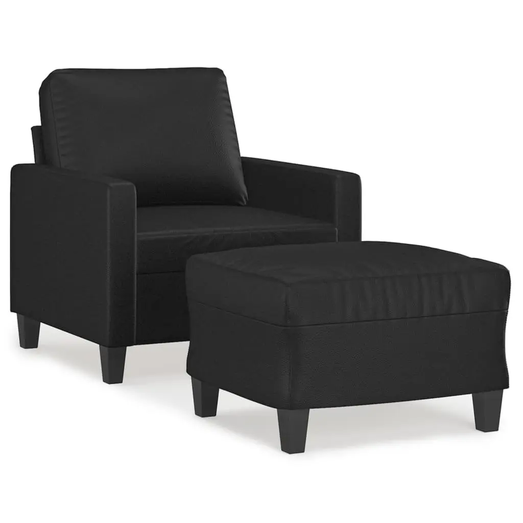 Sofa Chair with Footstool Black Faux Leather Lounge Seat Armchair Relaxing