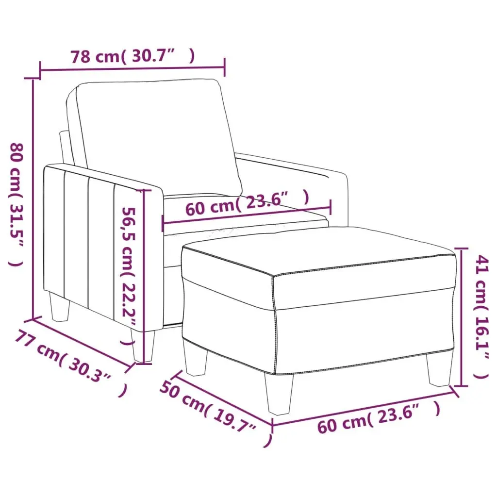 Sofa Chair with Footstool Cream Faux Leather Lounge Seat Armchair Relax Read