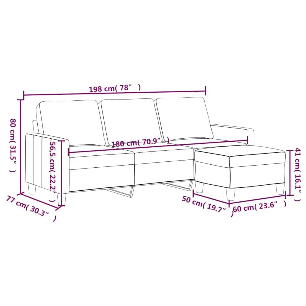 3-Seater Sofa Black Faux Leather 180cm Thickly Padded Seats with Footstool