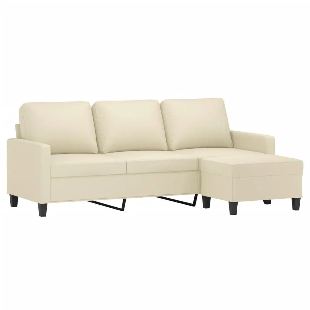 3-Seater Sofa Cream 180cm Faux Leather Upholstery with Footstool