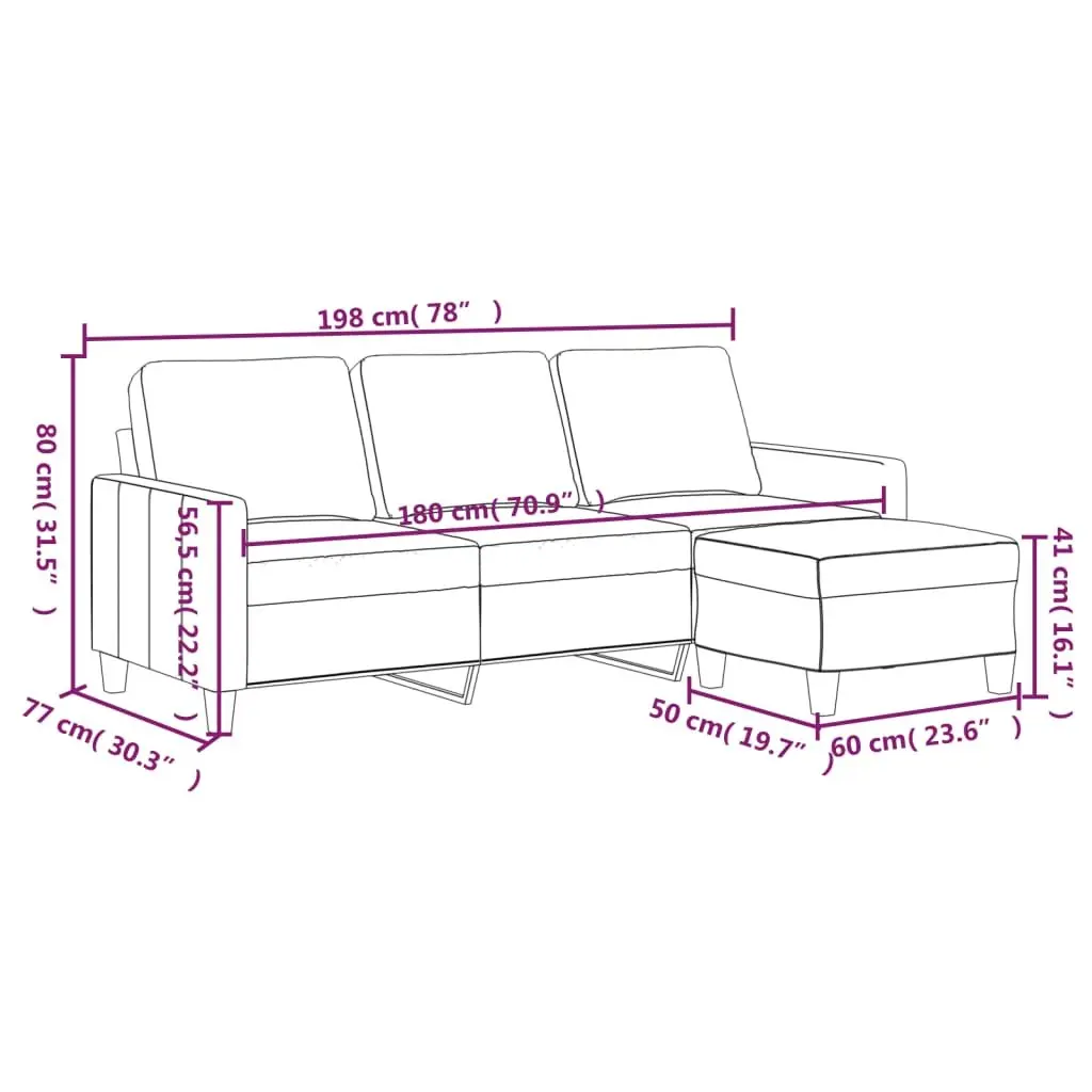 3-Seater Sofa Cream 180cm Faux Leather Upholstery with Footstool