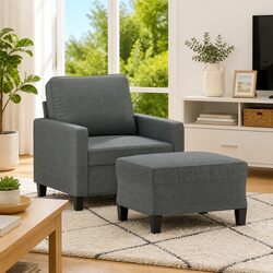 Grey Fabric Armchair with Footstool, Perfect for You