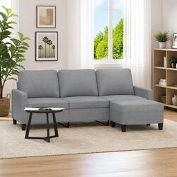 3-Seater Sofa with Footstool Grey Living Room Lounge Couch 180cm Fabric Seat