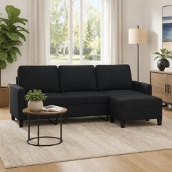 3-Seater Sofa with Footstool Black 180cm Living Room Furniture Modern Design