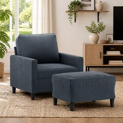Grey Velvet Sofa Chair and Footstool - Stylish and Cozy