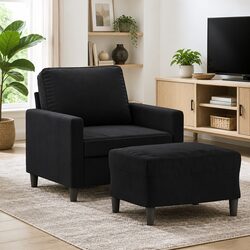 Black Velvet Armchair with Footstool: Simply Stylish