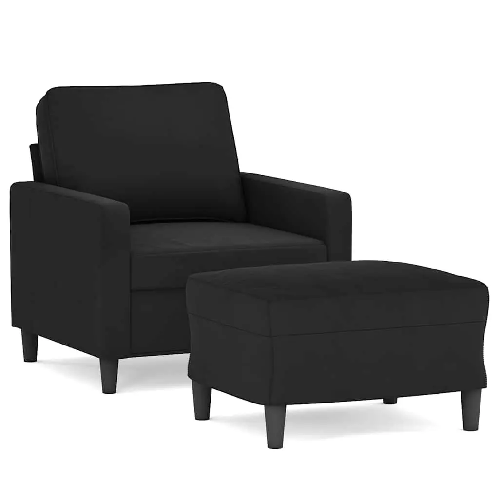 Sofa Armchair with Footstool Black Velvet 60cm Accent Chair Lounge Seat