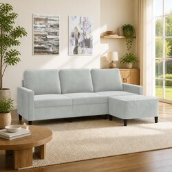 3-Seater Sofa with Footstool Grey 180cm Living Room Lounge Couch Modern Velvet