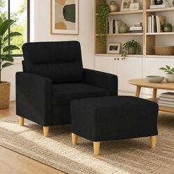 Compact Black Sofa Chair with Footstool – 60cm