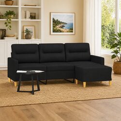 3-Seater Sofa with Footstool Black 180cm Modern Living Room Furniture Set