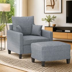Stylish Grey Sofa Chair with Footstool - Compact Design