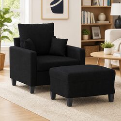 Black Fabric Sofa Chair with Footstool – Perfect Size