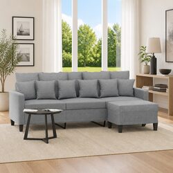 3-Seater Sofa with Footstool Grey Living Room Furniture Lounge Seat 180cm
