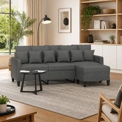 Compact Grey 3-Seater Sofa with Footstool for Your Home