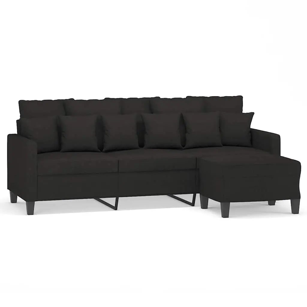 3-Seater Sofa with Footstool Black 180cm Living Room Furniture Fabric Couch