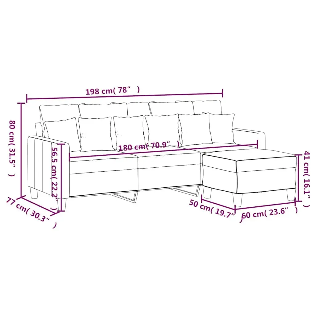 3-Seater Sofa with Footstool Black 180cm Living Room Furniture Fabric Couch