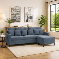 Compact Grey Velvet 3-Seater Sofa with Versatile Footstool