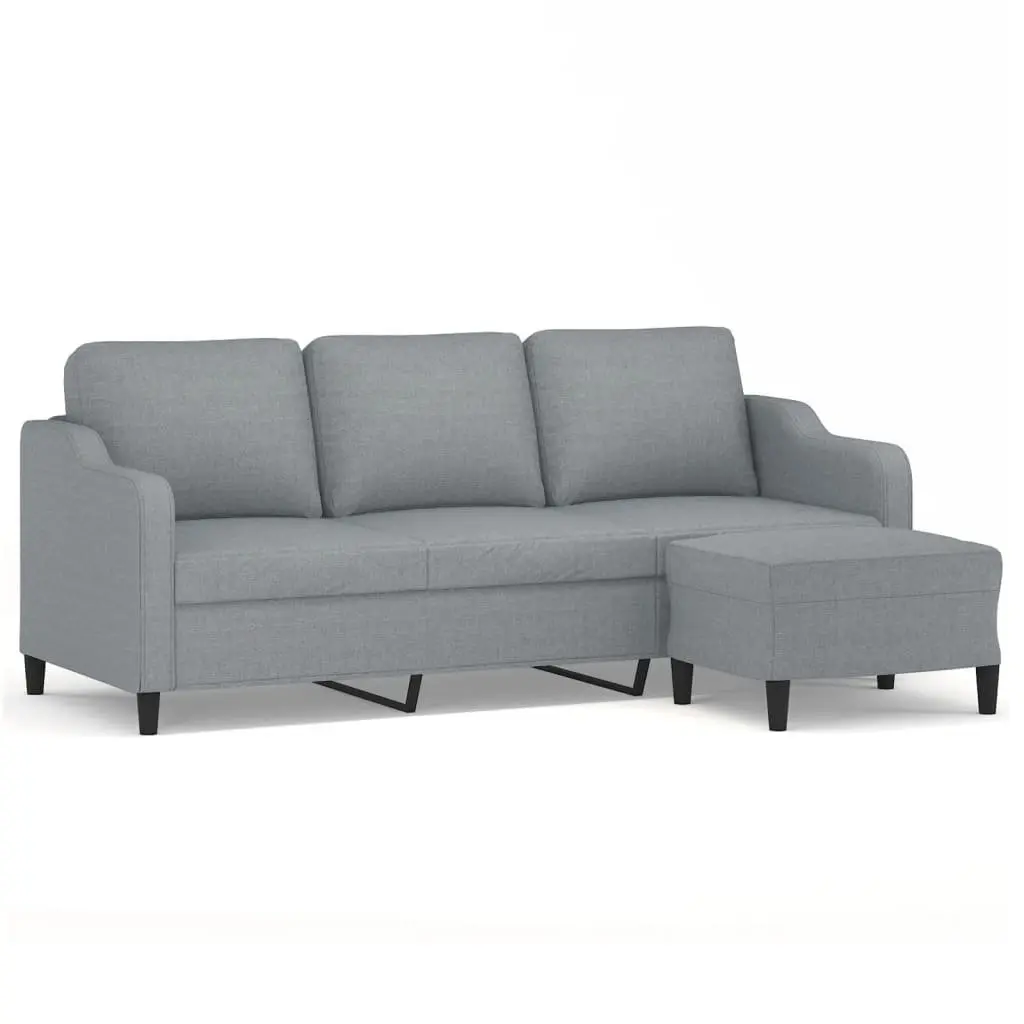 3-Seater Sofa with Footstool Grey Fabric Living Room Lounge Suite 180cm