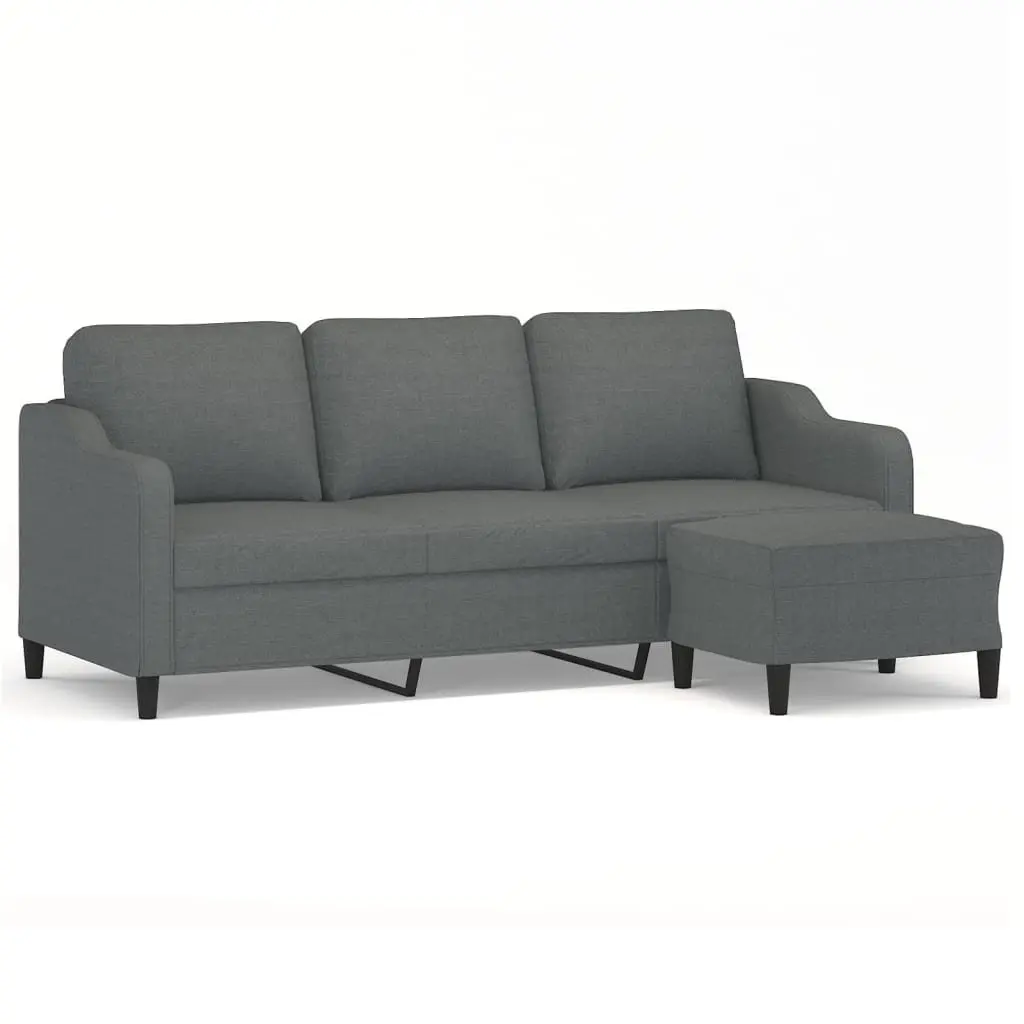 3-Seater Sofa with Footstool Grey 180cm Living Room Lounge Couch Fabric
