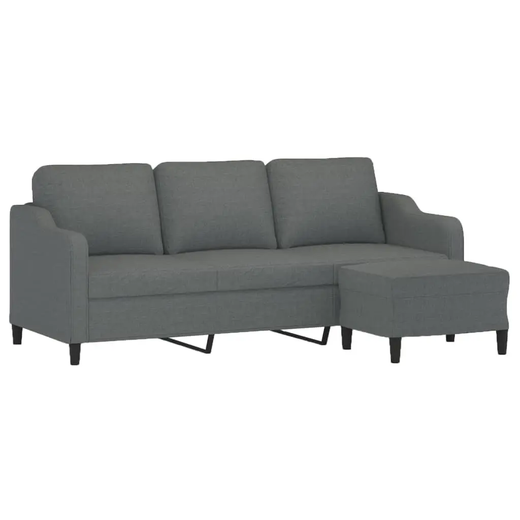 3-Seater Sofa with Footstool Grey 180cm Living Room Lounge Couch Fabric