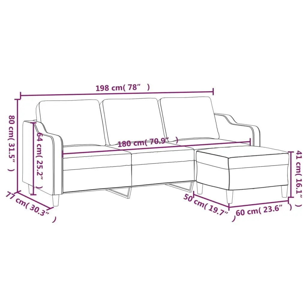 3-Seater Sofa with Footstool Grey 180cm Living Room Lounge Couch Fabric