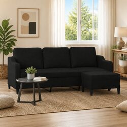 Black 3-Seater Sofa and Footstool: Stylish Comfort