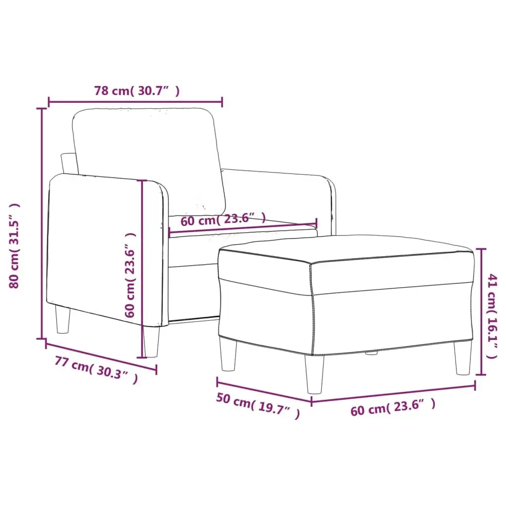 Sofa Chair with Footstool Grey Velvet Compact Armchair Living Room Furniture