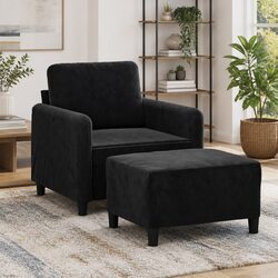 Black Velvet Sofa Chair with Footstool: Stylish Comfort