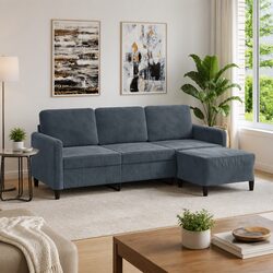 Your Cozy Grey Velvet 3-Seater Sofa with Footstool