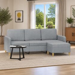 Compact 3-Seater Sofa with Footstool Grey 180cm