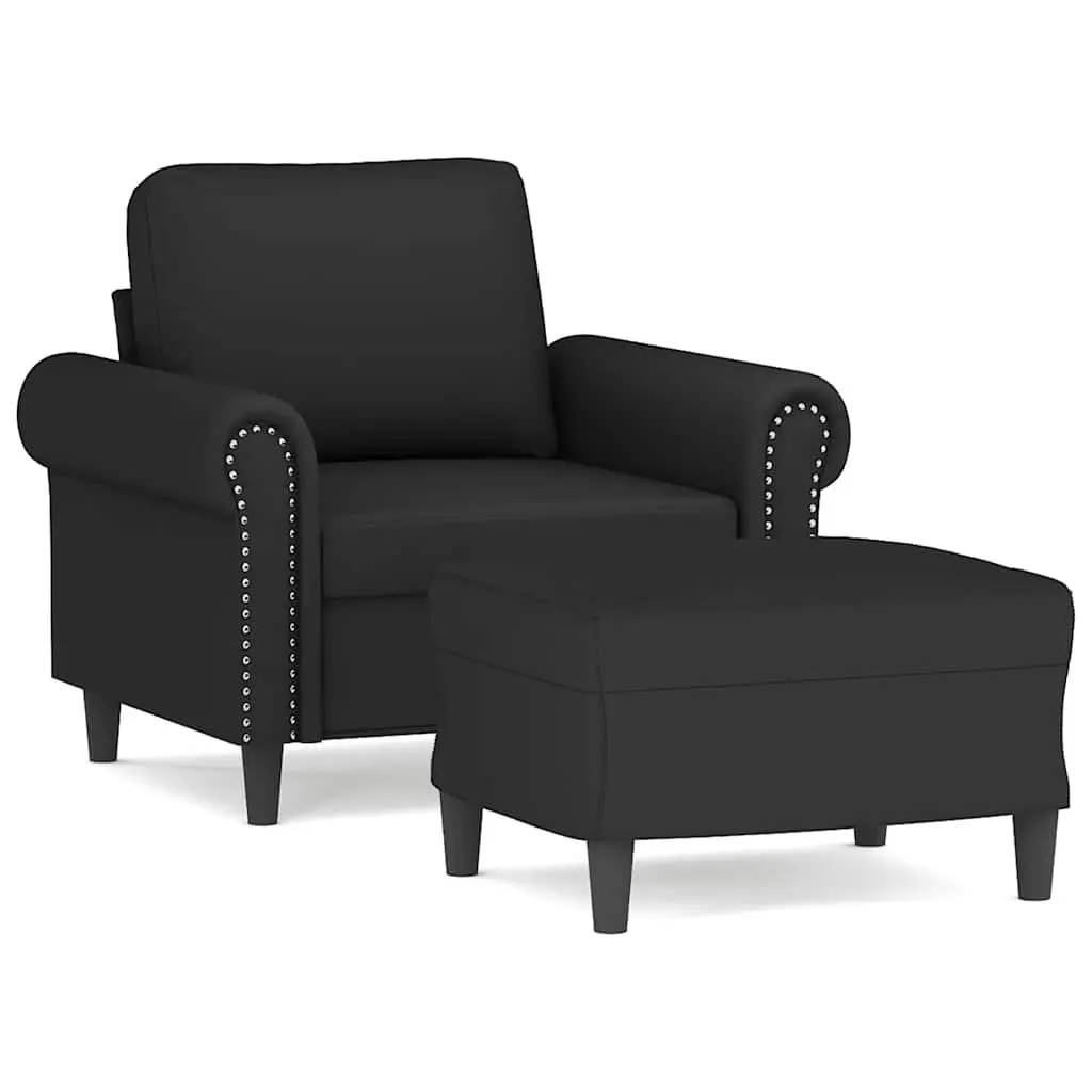 Sofa Chair Black Velvet Compact Padded Seat with Footstool