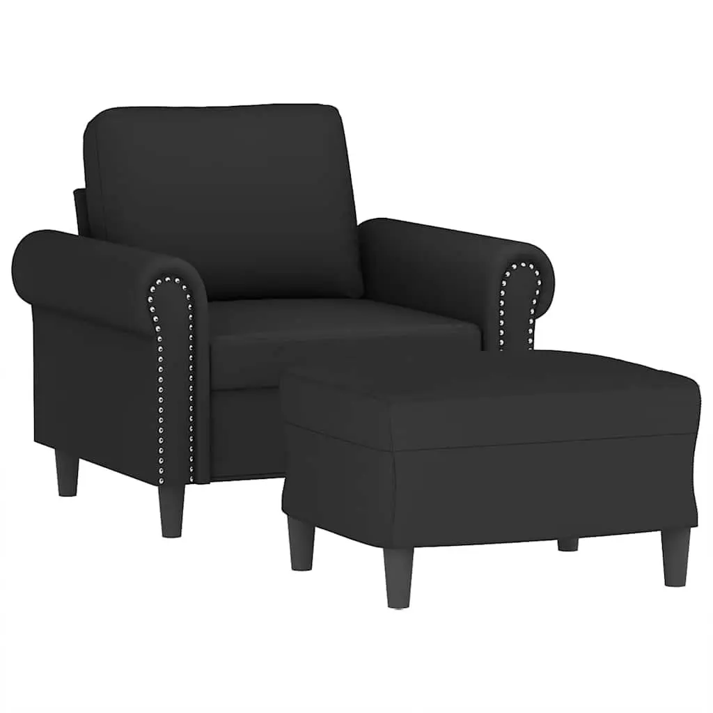 Sofa Chair Black Velvet Compact Padded Seat with Footstool