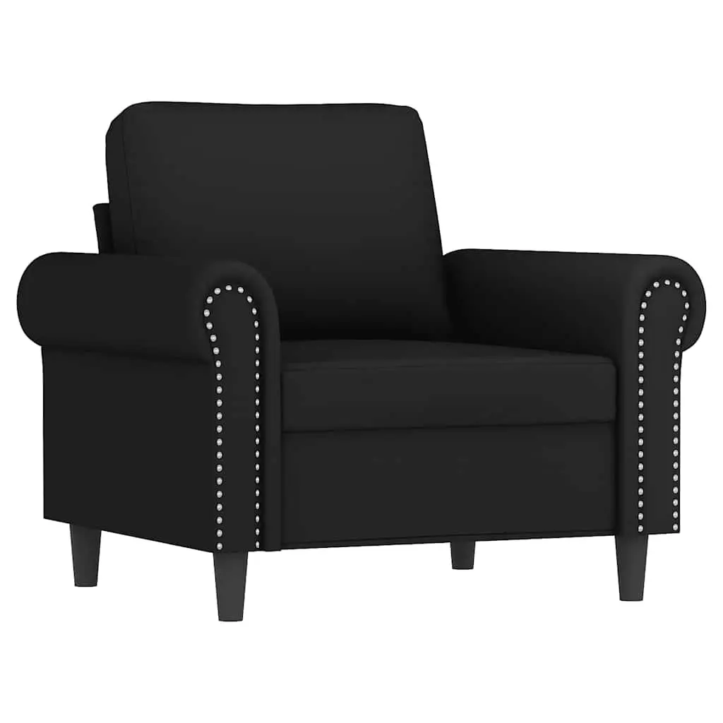 Sofa Chair Black Velvet Compact Padded Seat with Footstool