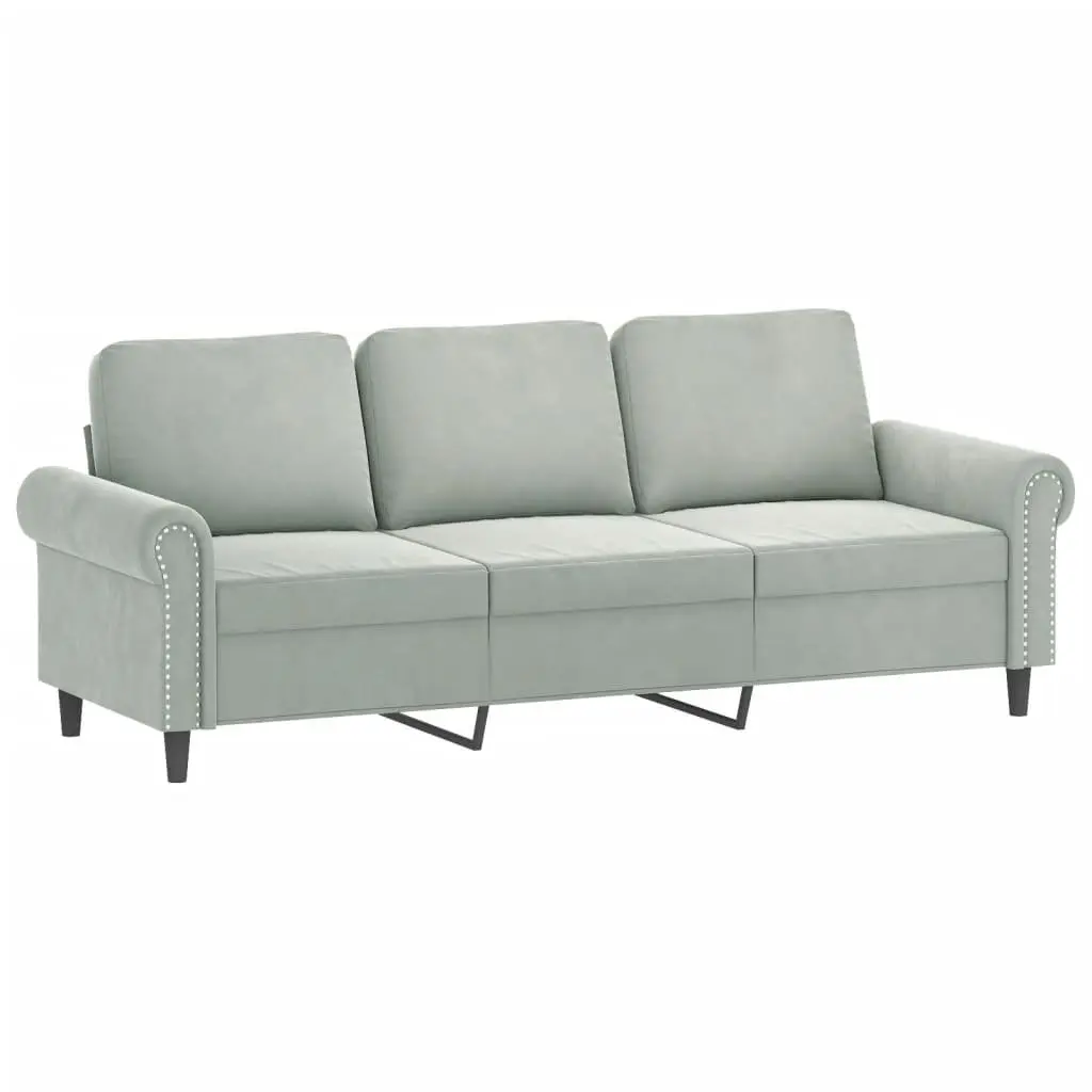 3-Seater Sofa Grey Velvet 180cm Soft Upholstery Sturdy Frame