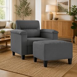 Grey Microfibre Sofa Chair with Footstool – Perfect Comfort