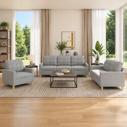 Compact 3 Piece Grey Sofa Set for Modern Homes